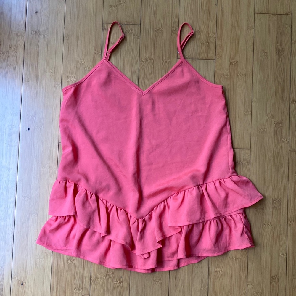 Monteau - womens ruffle bottom peach tank - Small